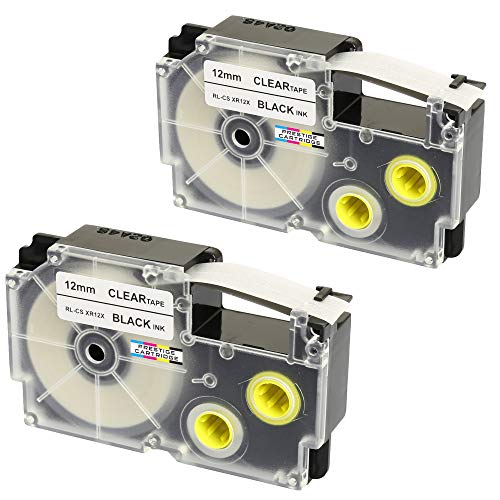 2 Kassetten XR-12X XR-12X1 schwarz auf transparent 12mm x 8m Schriftband kompatibel für Casio KL-60 KL-100 KL-120 KL-200 KL-300 KL-750 KL-780 KL-820 KL-2000 KL-7000 KL-7200 KL-8100 Beschriftungsgerät von PRESTIGE CARTRIDGE