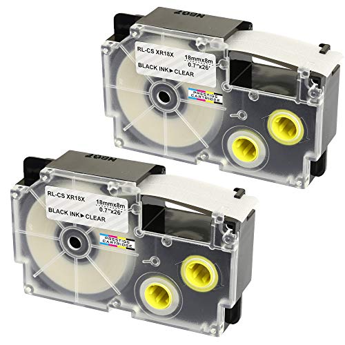 2 Kassetten XR-18X XR-18X1 schwarz auf transparent 18mm x 8m Schriftband kompatibel für Casio KL-60 KL-100 KL-120 KL-200 KL-300 KL-750 KL-780 KL-820 KL-2000 KL-7000 KL-7200 KL-8100 Beschriftungsgerät von PRESTIGE CARTRIDGE