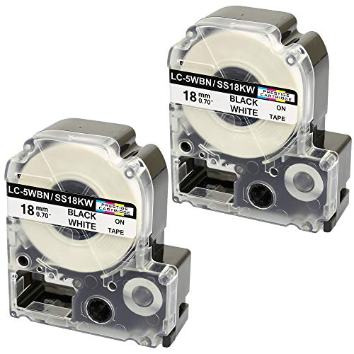 2 x Schriftband-Kassetten SS18KW LC-5WBN LC-5WBN9 schwarz auf weiß (18mm x 8m) kompatibel für Epson LabelWorks LW-300 LW-300L LW-400 LW-500 LW-600P LW-700 LW-900P LW-1000P KingJim TepraPro SR950 SR750 von PRESTIGE CARTRIDGE