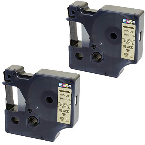 2x Schriftband-Kassetten 45023 S0720630 schwarz auf gold 12mm x 7m kompatibel für LabelManager LM 160 210D 220P 260P 280 360D 420P 450D 500TS PnP MobileLabeler LabelPoint LabelWriter 450 Duo 2x Schriftband-Kassetten 45023 S0720630 schwarz auf gold 12mm x 7m kompatibel für LabelManager LM 160 210D 220P 260P 280 360D 420P 450D 500TS PnP MobileLabeler LabelPoint LabelWriter 450 Duo von PRESTIGE CARTRIDGE