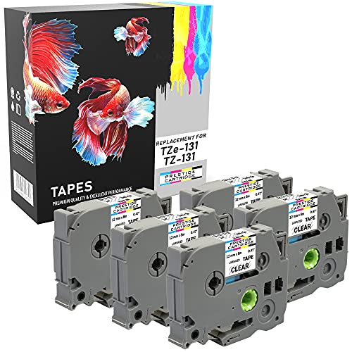 5 Kassetten TZe-131 TZ-131 schwarz auf transparent 12mm x 8m Schriftband kompatibel für P-Touch PT-1000 1005 1010 3600 D200 D210 D210VP D400 D450VP D600VP E100 H101C H105 H110 H300 P700 P750W von PRESTIGE CARTRIDGE