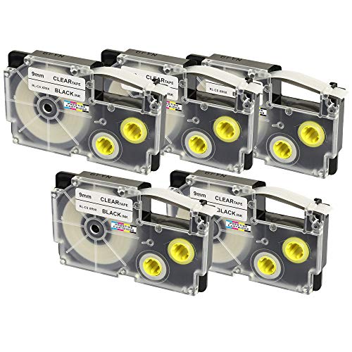 5 Kassetten XR-9X XR-9X1 schwarz auf transparent 9mm x 8m Schriftband kompatibel für Casio KL-60 KL-100 KL-120 KL-200 KL-300 KL-750 KL-780 KL-820 KL-2000 KL-7000 KL-7200 KL-8100 Beschriftungsgerät von PRESTIGE CARTRIDGE