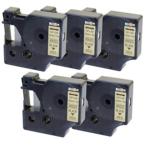 5x Schriftband-Kassetten 45023 S0720630 schwarz auf gold 12mm x 7m kompatibel für LabelManager LM 160 210D 220P 260P 280 360D 420P 450D 500TS PnP MobileLabeler LabelPoint LabelWriter 450 Duo 5x Schriftband-Kassetten 45023 S0720630 schwarz auf gold 12mm x 7m kompatibel für LabelManager LM 160 210D 220P 260P 280 360D 420P 450D 500TS PnP MobileLabeler LabelPoint LabelWriter 450 Duo von PRESTIGE CARTRIDGE
