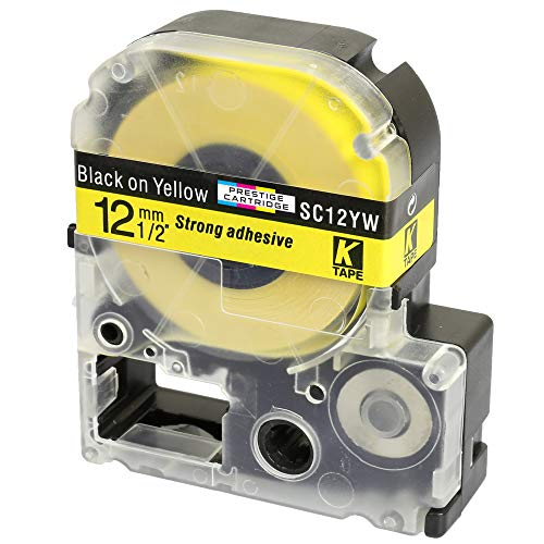 Kassette LC-4YBW LC-4YBW9 SC12YW schwarz auf gelb 12mm x 8m Schriftband kompatibel für Epson LabelWorks LW-300 LW-300L LW-400 LW-500 LW-600P LW-700 LW-900P LW-1000P Beschriftungsgerät von PRESTIGE CARTRIDGE