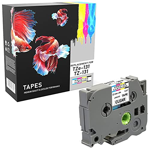 Kassette TZe-131 TZ-131 schwarz auf transparent 12mm x 8m Schriftband kompatibel für P-Touch PT-1000 1005 1010 3600 D200 D210 D210VP D400 D450VP D600VP E100 H101C H105 H110 H300 P700 P750W von PRESTIGE CARTRIDGE
