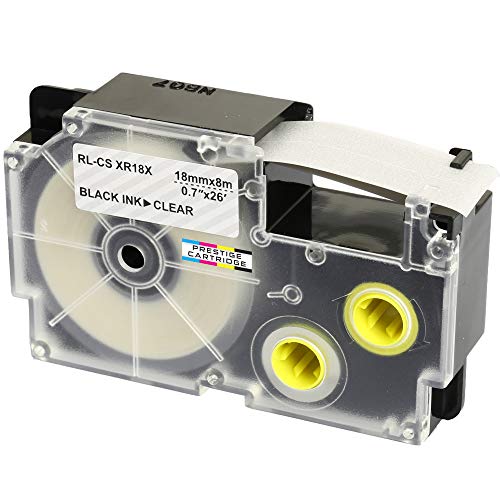 Kassette XR-18X XR-18X1 schwarz auf transparent 18mm x 8m Schriftband kompatibel für Casio KL-60 KL-100 KL-120 KL-200 KL-300 KL-750 KL-780 KL-820 KL-2000 KL-7000 KL-7200 KL-8100 Beschriftungsgerät von PRESTIGE CARTRIDGE