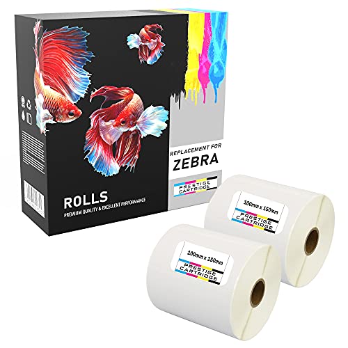 PRESTIGE CARTRIDGE 1000 Zebra 100 mm x 150 mm Thermodruck Etiketten (500 Etiketten pro Rolle) für Zebra Drucker – 2 Rollen, Schwarz auf Weiß., Z100x150-002 von PRESTIGE CARTRIDGE