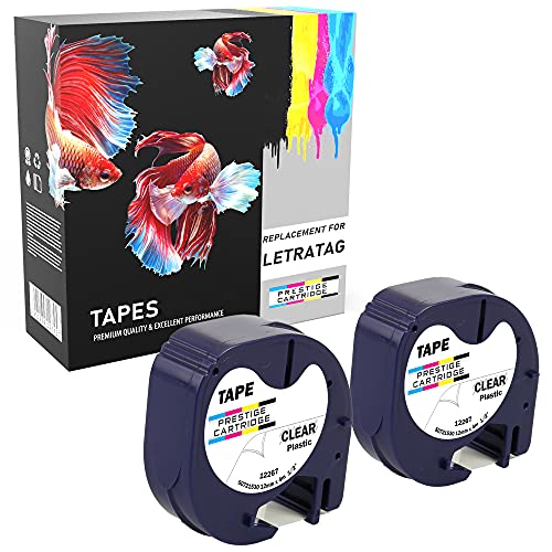 Prestige Cartridge 2 Kassetten Ersatz für Dymo 12267 S0721530 S0721550 schwarz auf transparent 12mm x 4m Kunststoff Schriftband kompatibel für DYMO LetraTag LT-100H LT-100T LT-110T QX50 XR XM 2000 von PRESTIGE CARTRIDGE
