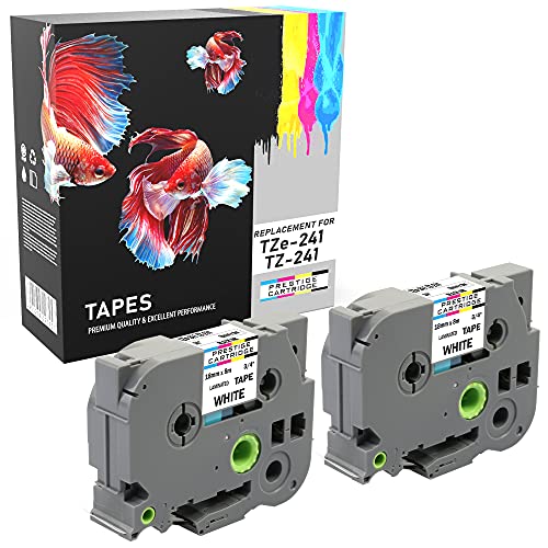 Prestige Cartridge 2 Kassetten TZe-241 TZ-241 schwarz auf weiß 18mm x 8m Schriftband kompatibel für Brother P-Touch PT-2030VP 2430PC 3600 9600 D400 D450VP D600VP E300VP E550WVP H300 H500 P700 P750W von PRESTIGE CARTRIDGE