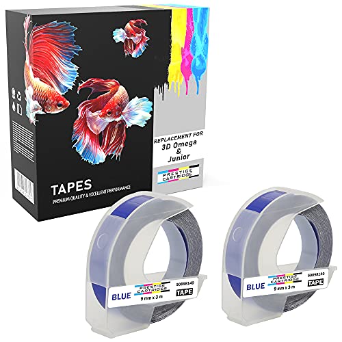 Prestige Cartridge 2x S0898140 Weiß auf Blau 3D Prägeband 9mm x 3m kompatibel für Prägegeräte Junior und Omega von PRESTIGE CARTRIDGE