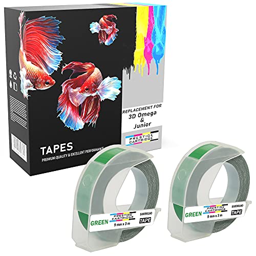 Prestige Cartridge 2x S0898160 Weiß auf Grün 3D Prägeband 9mm x 3m kompatibel für Prägegeräte Junior und Omega von PRESTIGE CARTRIDGE