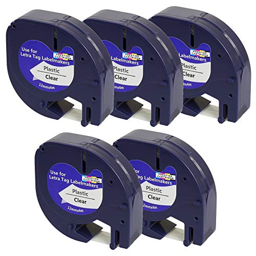 Prestige Cartridge 5 x Kunststoff-Etiketten 12267 S0721530 S0721550 schwarz auf farblos (12mm x 4m) kompatibel für DYMO LetraTag LT110T, LT100H, LT100T, QX50, XR, XM, 2000 von PRESTIGE CARTRIDGE