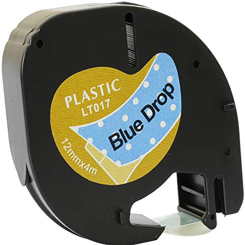 Prestige Cartridge Kassette schwarz auf blauer tropfen 12mm x 4m Kunststoff Schriftband kompatibel für LetraTag LT-100H LT-100T LT-110T QX50 XR XM 2000 Plus Beschriftungsgerät von PRESTIGE CARTRIDGE