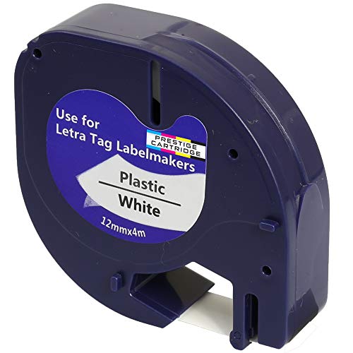 Prestige Cartridge Kunststoff-Etiketten 91201 S0721610 S0721660 schwarz auf weiß (12mm x 4m) kompatibel für LetraTag LT110T, LT100H, LT100T, QX50, XR, XM, 2000 von PRESTIGE CARTRIDGE
