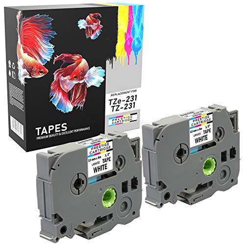 Prestige Cartridge TZe-231 TZ-231 2 Schriftbander Kompatibel mit Brother P-Touch PT-1000 1005 1010 H101C H105 H110 H101GB H300 D210VP D400VP D450VP D600VP D210 P700 P750W CUBE, schwarz auf weiß von PRESTIGE CARTRIDGE