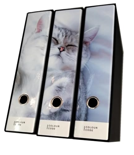 Set mit 3 Ringordnern – Katzenthema – 8 cm Rücken, Hebelmechanik – Dokumentenmappe für Zuhause und Büro – Maße 3: 26 cm x 29 cm x 35 cm Set mit 3 Ringordnern – Katzenthema – 8 cm Rücken, Hebelmechanik – Dokumentenmappe für Zuhause und Büro – Maße 3: 26 cm x 29 cm x 35 cm von PRESTIGE & DELUXE