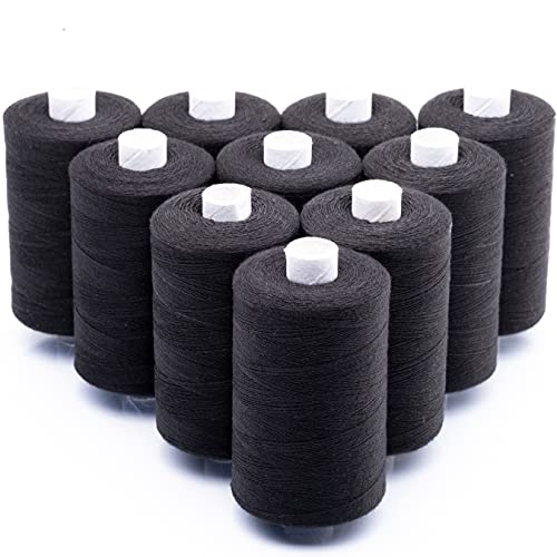 PRETEX Nähgarn schwarz - 10 teilig, jeweils 1000 m - 100% Polyester, Qualitätsgarn von PRETEX