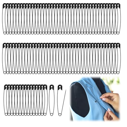 100 Stück Sicherheitsnadeln, Sicherheit Pin, Safety Pins für Kunsthandwerk, Nähen, Schmuckherstellung, Große Sicherheitsnadeln, Losbrechende Sicherheits Klammern, Large Safety Pins (Schwarz, 42mm) von PRETTI