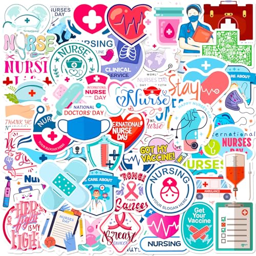 PRETTYSUNSHINE Krankenschwester Aufkleber 100 Stück, Wasserfest Graffiti Medizinische Sticker für Laptop Fahrrad Scrapbook, Geschenke für Beschäftigte im Gesundheitswesen Tag der Krankenschwestern von PRETTY SUNSHINE