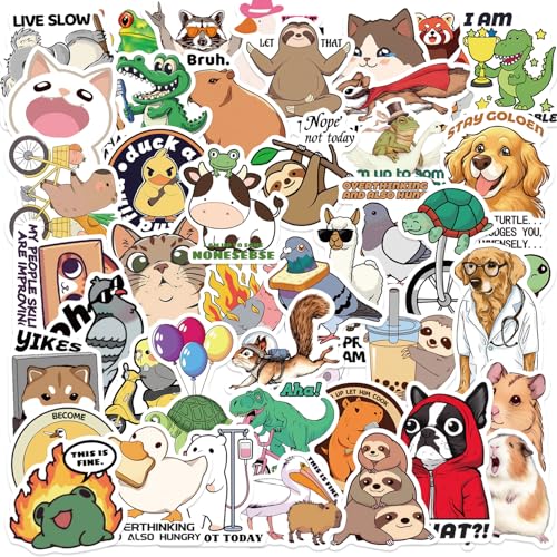 PRETTYSUNSHINE Lustig Tiere Sticker 50 Stück, Graffiti Tiere MEME Aufkleber für Fahrrad Journal Kindle Koffer Helm Laptop Skateboard Auto Motorrad Wasserfest Sticker von PRETTY SUNSHINE