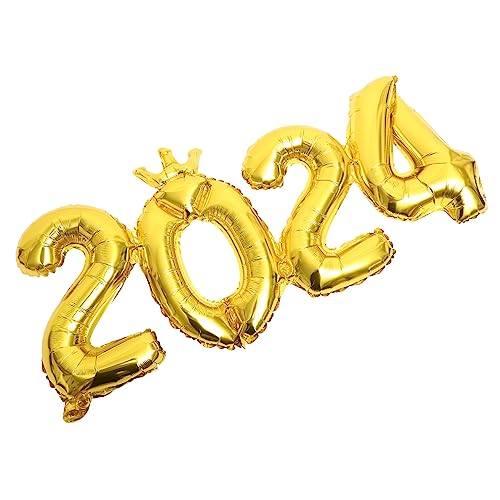 PRETYZOOM 1 Satz 2024 Geburtstags-zahlenballon Ballon Des Neuen Jahres Zahlenballons 2024 Goldene Neujahrsballons Kronenballon Partyzubehör 3d Große Zahlen Digitales Papier Aluminiumfolie von PRETYZOOM