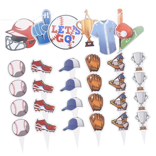 PRETYZOOM 1 Satz Baseball-Party-Dekorationen Baseball-Kuchendekorationen Baseball-Kuchenaufsatz theme kollegen Zylinder Flagge Geburtstagsbanner für die Party Partyzubehör von PRETYZOOM