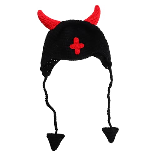 PRETYZOOM 1 Stück Dämonenhorn Hut Böses Zubehör Erwachsene Ohr Halloween Streich Winter Cosplay Mütze Für Männer Gothic Hörner Gestrickt Gehörnte Halloween Kostüme von PRETYZOOM