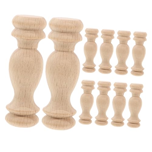 PRETYZOOM 10 Stück Massivholzsäule groß Handwerk gebogen Materialien Holzbearbeitung Unbemalter Spindelbaluster römische Säulen Endstücke aus Holz zum Basteln dekorativer Baluster Khaki von PRETYZOOM