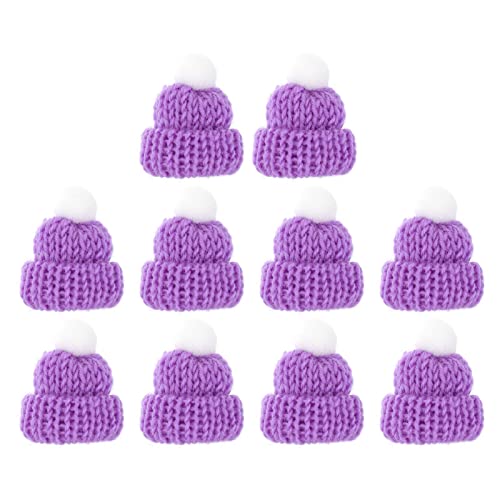 PRETYZOOM 10 Stück Miniatur Strickmützen Lollipop Mütze Lutscher Topper Lila Mini Hut Puppenmütze Puppenhaus Puppenhut Christbaumschmuck DIY Handwerk Schmuck Basteln Schmuckanhänger Zubehör von PRETYZOOM