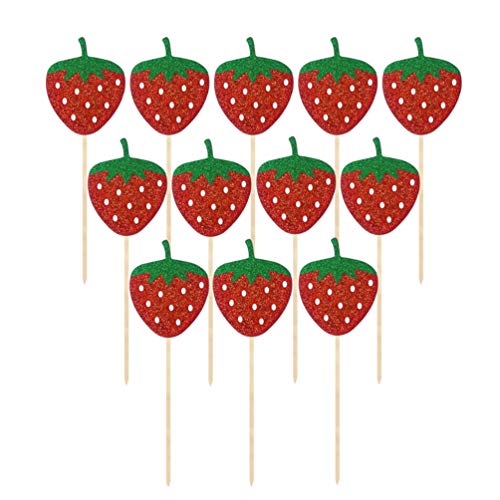 PRETYZOOM 12 Stück Obst Erdbeer Cupcake Topper Obst Kuchen Topper Kuchen Picks Erdbeer Cupcake Dekoration für Tutti Frutti Geburtstagsfeier Dekorationen von PRETYZOOM
