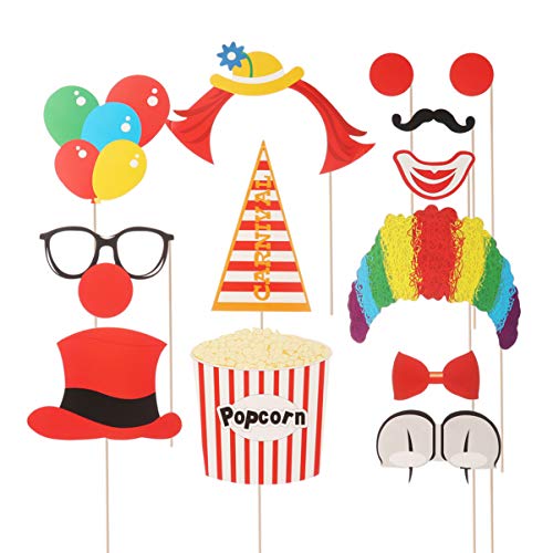 PRETYZOOM 13 Stück Zirkus Clown Foto Booth Requisiten Party Papier DIY Selfie Requisiten mit Holzstäbchen Karneval Geburtstag Thema Party Liefert von PRETYZOOM