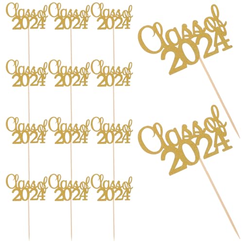 PRETYZOOM 15 Stück Kuchenaufsätze Der Klasse 2024 Glitzer-Cupcake-Picks Für Abschlussfeiern Kuchendekorationen von PRETYZOOM