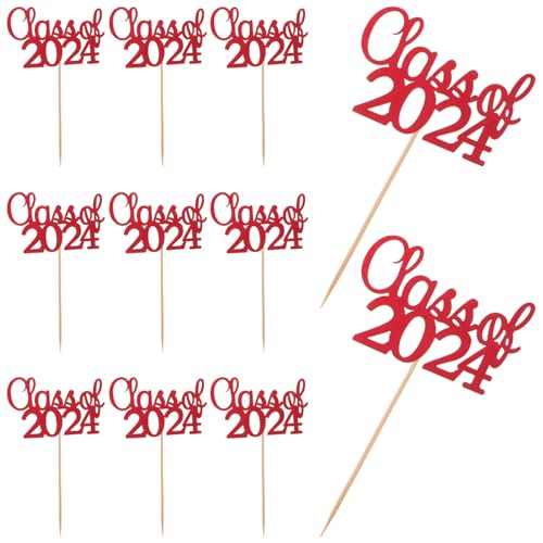 PRETYZOOM 15 Stück Kuchendekorationen Der Klasse 2024 Glitzer-Cupcake-Picks Für Abschlussfeiern Kuchendekorationen von PRETYZOOM