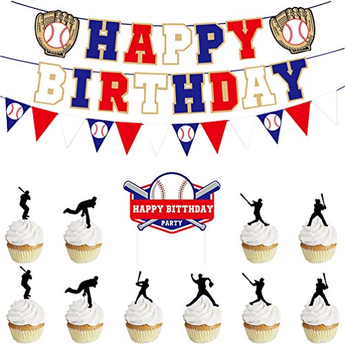 PRETYZOOM 15pcs Junge Geburtstag Dekortion Baseball Thema Geburtstag Happy Birthday Banner Cake Topper Kindergeburtstag Geburtstagsfeiern Deko von PRETYZOOM