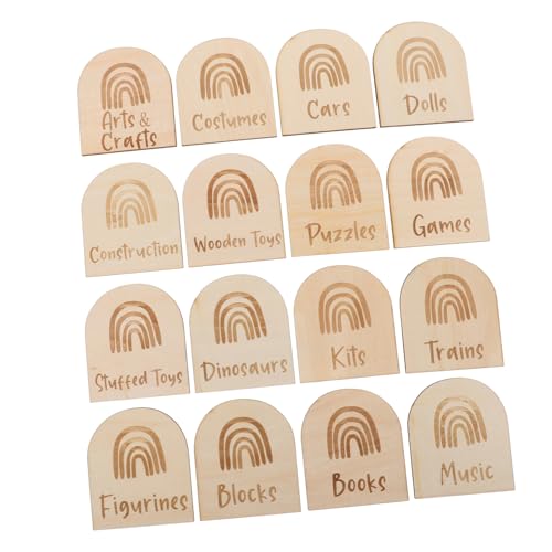 PRETYZOOM 16 Stück Spielzeugkasten -Tags Box Etiketten Aufbewahrung Etiketten Praktische Holzlabels Holzspielzeugetiketten Aufbewahrungsetiketten für Beige von PRETYZOOM