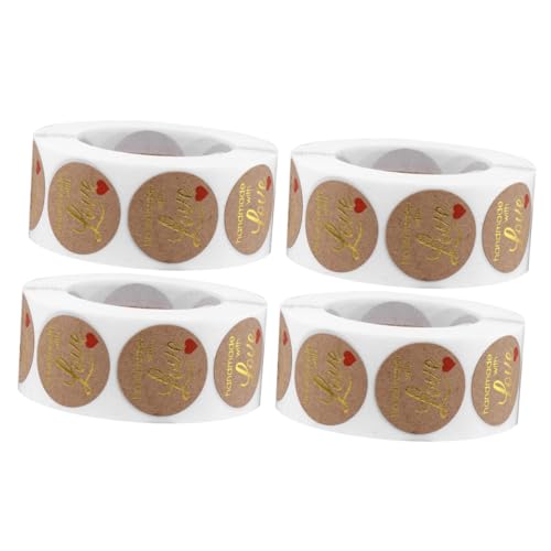 PRETYZOOM 2 Rollen Selbstklebende Kraftpapier Aufkleber mit Goldfolienprägung Dekorative und Backetiketten Starke Haftung für Kuchenverpackung Partydekoration Handgemachte Geschenkanhänger von PRETYZOOM