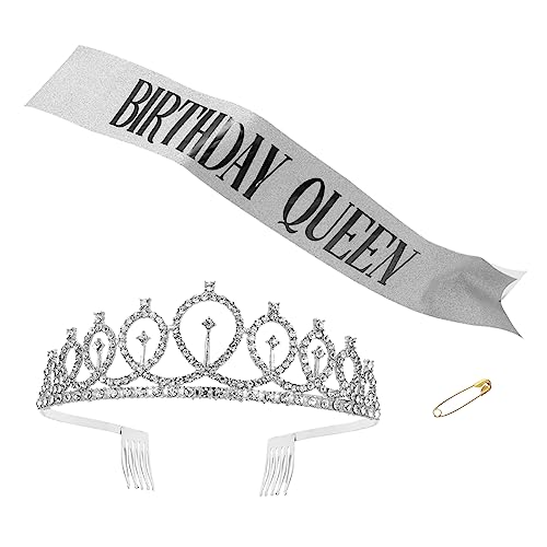 PRETYZOOM 2 Stück Geburtstagskrone Set mit Strasssteinen Elastische Schärpe und Krone aus Metalllegierung Party Tiara für Frauen Festliches Zubehör für Unvergessliche Geburtstagsfeiern von PRETYZOOM