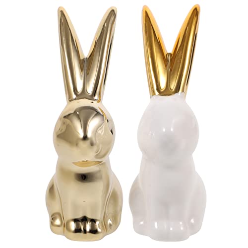 PRETYZOOM 2 Stück Keramik Hasenfiguren Stabile Tischdekoration mit Goldfarbenen Details Handgefertigte Kaninchen Skulpturen für und Gartendekor für von PRETYZOOM