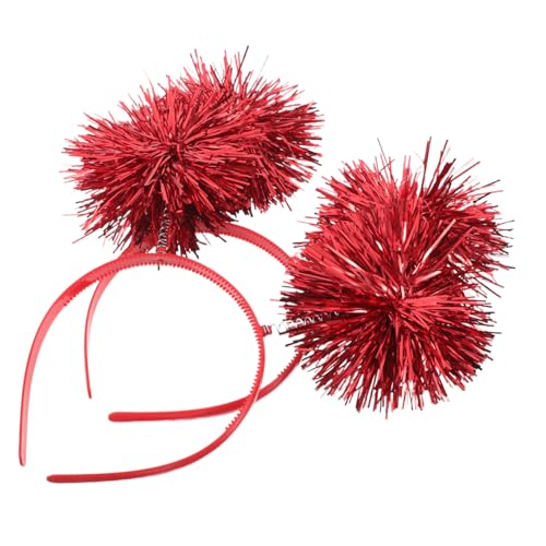 PRETYZOOM 2 Stück Rote Tinsel Pom Pom Haarreif Festliches Aluminiumfolie Haarband mit Flauschigen Bommeln Vielseitiges Faschings und Cosplay Accessoire für Geburtstagsfeiern und von PRETYZOOM