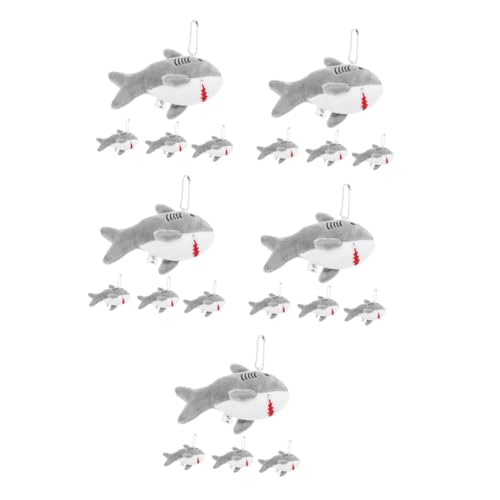 PRETYZOOM 20 Stück Cartoon Shark Puppe Stofftierhai Ausgestopfter Hai-Schlüsselanhänger Cartoon ausgestopfte Spielzeugschlüsselring gefüllter Hai süße kleine Tierpuppe Plüsch Grau von PRETYZOOM