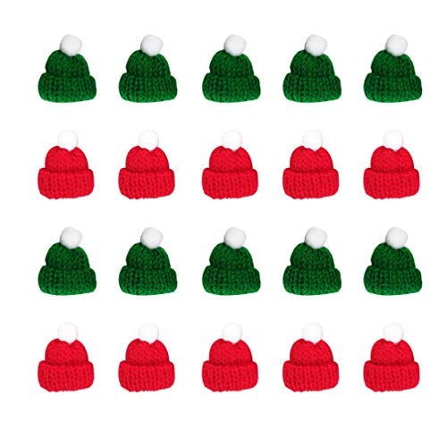 PRETYZOOM 20 Stück Mini Wollmütze Puppen Hut Weihnachtsmütze Weihnachtshut Weinflasche Topper Hut für DIY Basteln Kunsthandwerk Weihnachtsschmuck Rot Grün von PRETYZOOM