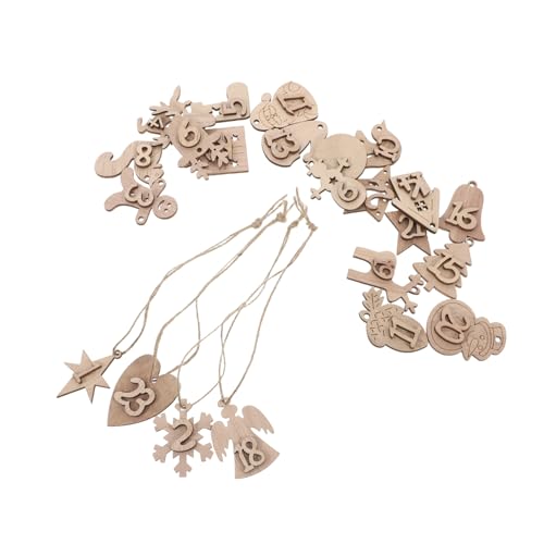 PRETYZOOM 24 Stück Nummernschild Aus Holz Kalender Weihnachtsdekorationen Weihnachten Ornament Stichworte Hängend Tasche Bausätze Nummernschilder Zahlen Weihnachtsschmuck Party Hölzern Beige von PRETYZOOM