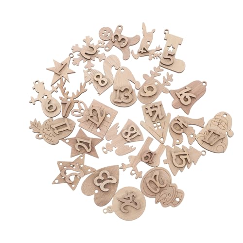 PRETYZOOM 24 Stück Nummernschild aus Holz weihnachtsbaumdeko tannenbaum dekoration Weihnachten Weihnachtsdekorationen Party weihnachtsgeschenktüte anhänger digitale Dekoration hölzern Beige von PRETYZOOM