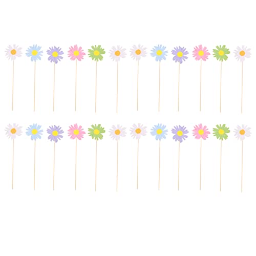 PRETYZOOM 24PCS Daisy Party Picks Flower Cupcake Toppers Spring Party Food Food Picks Daisy Chrysanthemum Blumen Cupcake Topper Hochzeits Sommerparty Cupcake Dessert Topper von PRETYZOOM