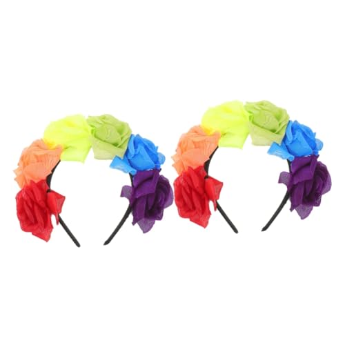 PRETYZOOM 2St Regenbogenblumen-Stirnband fasching haarreif karneval haarreif Haarband Blumengirlandendekorationen Party-Blumen-Stirnband Regenbogen-Accessoires Mädchen Kopfbedeckung Kranz von PRETYZOOM