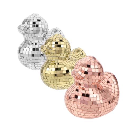 PRETYZOOM 3 Stück Disco Enten Figurine Spiegelnde Dekorative Ornamente für Wohnzimmer Schlafzimmer Büro Kompakte Party Deko mit Modernem Verspiegeltem Design in Gold Silber Roségold von PRETYZOOM