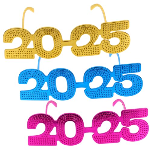PRETYZOOM 3 Stück Neujahrs Brille mit Lustige Partybrille für Silvesterfeiern Leicht und Langlebig für Fotoautomaten und Kreative Aufnahmen Sicheres Material Designs und Rosé von PRETYZOOM