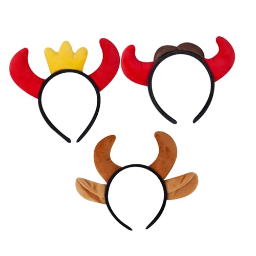 PRETYZOOM 3 Stück Teiliges Halloween Kuhhorn Haarreif Weiche Realistische Hörner mit Komfortpassform Vielseitiges Cosplay Stirnband für Erwachsene für Kostümpartys und Festdekoration von PRETYZOOM