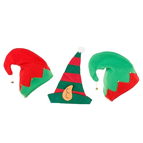 PRETYZOOM 3 Stück Weihnachtselfenmütze Weihnachten Weihnachtskostüm Hut lustige Weihnachtsmütze witzige Hüte weihnachtsgeschenke weihnachts präsente Clownhut weihnachtsfeier hut Flanell von PRETYZOOM