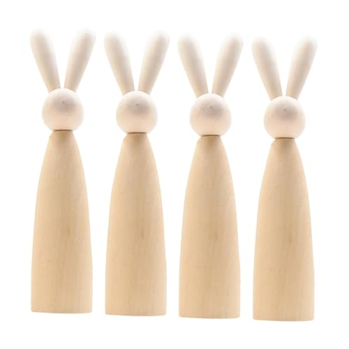 PRETYZOOM 4 Stück Holz-Kaninchen-Desktop-Ornament Tisch Unbemalt Hase Handwerk Kunstfiguren Aus Holz Holzkaninchen Holzpflockpuppen Unvollendet Steckpuppen Unvollendet Peg-Puppen Beige von PRETYZOOM